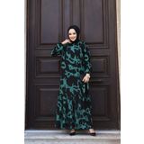 Sfg Life Moda Kadın Yazlık Tesettür Kuşaklı Dokuma Kumaş Şık Elbise Yeşil XL