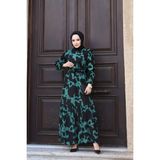 SFG Life Moda Kadın Yazlık Tesettür Kuşaklı Dokuma Viskon Kumaş Şık Elbise - Yeşil