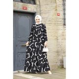 SFG Life Moda Kadın Yazlık Tesettür Önü Düğmeli Desenli Dokuma Viskon Şık Elbise - Siyah - 2XL