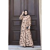SFG Life Moda Kadın Yazlık Tesettür Önü Düğmeli Desenli Dokuma Viskon Şık Elbise - Vizon - 2XL