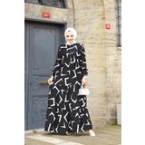 Sfg Life Moda KADIN YAZLIK TESETTÜR ÖNÜ DÜĞMELİ DESENLİ DOKUMA VİSKON ŞIK ELBİSE
