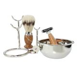 Sfqevhrz Jilet Tutucu, Jilet Standı, Erkekler İçin Pratik Tıraş Fırçası Standı, Doğal Taş Saplar, Sabunluk, Tıraş Standı, Erkekler İçin Lüks 3 Katlı Tıraş Bıçağı Seti