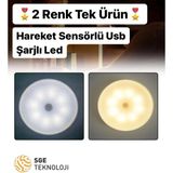Sge Teknoloji 16 LED 2 RENK 5 MODLU BEYAZ VE GÜN IŞIĞI Hareket Sensörlü type-c şarjlı Led Lamba Koridor Dolap İçi. - 8 cm