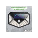 sgeteknoloji Solar Güneş Enerjili Beyaz Işık 100 Led Hareket Sensörlü 4 Taraflı Bahçe Garaj Ev Aydınlatma Lambası