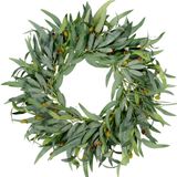 Sggvecsy Ön Kapı için Yapay Zeytin Çelengi 22" Zeytin Yapraklı Yeşillik Çelenk Zeytin Fasulyesi Yeşil Yapraklar Çelenk Bahar Yaz Çelenk Tüm Mevsimler için Duvar Pencere Ev İç Mekan Dış Mekan Dekoru