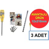 Sgs Matkap Ucu 12X210MM Sds Plus Beton Delme Duvar Taş Delici Drill Bit (3 Adet)