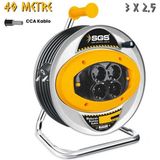 Sgs Metal Makaralı Uzatma Kablosu Cca 3x2.5 - Dörtlü Priz - 40 Mt. - Gri