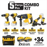 Sgs Sgs5451 5 Parça Profesyonel Akülü Combo Set – Darbeli Matkap, Kırıcı Delici, Avuç Taşlama, Somun Sıkma Ve Led Fener Seti