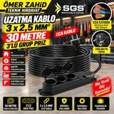 Sgs Uzatma Kablo 2,5 X 30 Metre 3 Lü Grup Priz