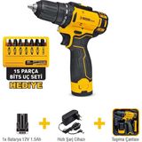 Sgs5147 - 12 Volt Akülü Vidalama Seti 1.5 Amper + 15 Parça Bits Uç Seti