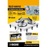 Sgs956 155 Kg Üçlü Vantuz Alüminyum Gövdeli Cam Granit Seramik Laminat Ahşap Ayna Taşıma Vantuzu