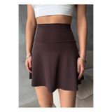 shaban Kahverengi Renk 2 Katmanlı Yüksek Bel Parlak Taş Detaylı Tenis Eteği Spor Şort Etek Tennis Skirt