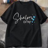 Shabbat Shalom Yahudi T Shirt Ibranice Iç Barış T-Shirt Pamuk Kısa Kollu Unisex Erkek Giyim B - Siyah