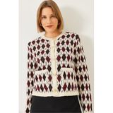 Shade Baklava Desenli Cepli Triko Hırka, Standart, TYCD76ED0FB54D6400, Bordo-Siyah, Kadın