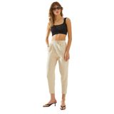 Shade Balık Sırtı Keten Bel Detaylı Pantolon, 38, 60251165, Krem, Kadın