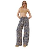 Shade Bel Bağlamalı Desenli Viskon Pantolon, M, 60261353, Mavi, Kadın