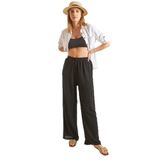 Shade Beli Kuşaklı Bol Paça Viskon Pantolon, XL, 10061050, Siyah, Kadın
