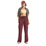 Shade Beli Lastikli Cep Detaylı Fitilli Palazzo Pantolon, 40, 60283671, Bordo, Kadın