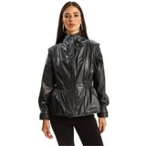 Shade Beli Lastikli Kruvaze Suni Deri Ceket, 38, 60281128, Siyah, Kadın