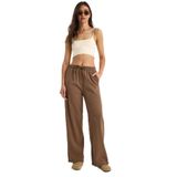 Shade Beli Lastikli Paça Detaylı Palazzo Kalıp Pamuk Gabardin Yazlık Pantolon, S, 60283323, Kahve, Kadın