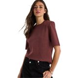 Shade Bisiklet Yaka Vatkalı Pamuklu Basic T-Shirt, S, 60283128, Koyu Kızıl Kahve, Kadın