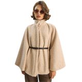 Shade Buklet Kumaş Kemerli Kaşe Panço, 38, 60284101, Vizon, Kadın