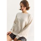 Shade Çiçek Desen İşlemeli Triko Kazak, Standart, 60284089, Krem, Kadın