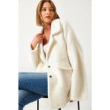 Shade Çift Cepli Oversize Peluş Mont, Standart, 60261097, Ekru, Kadın