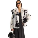Shade Cow Desenli Suni Kürk Ceket, M, 60283866, Kemik-Siyah, Kadın
