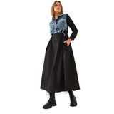 Shade Denim Garnili Uzun Kloş Elbise, S, 60351248, Siyah, Kadın