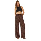 Shade Desenli Beli Lastikli Bağlamalı Rahat Viskon Pantolon, S, 60261469, Siyah-Camel, Kadın