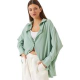 Shade Düşük Omuz Oversize Basic Bürümcük Gömlek Mint Yeşili, M, 60271069, Mint Yeşili, Kadın
