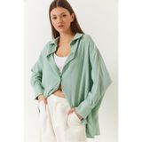 Shade Düşük Omuz Oversize Basic Bürümcük Gömlek, S, 60271069, Mint Yeşili, Kadın