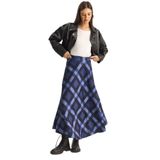 Shade Ekose Desenli Astarlı Maxi Kloş Etek, S, 60283879, Mavi, Kadın