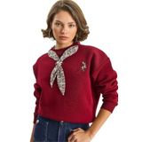 Shade Fular Detaylı Ceylan Nakışlı Üç İplik Şardonlu Oversize Sweatshirt, L, 60283615, Bordo, kadın