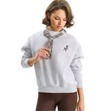 Shade Fular Detaylı Ceylan Nakışlı Üç İplik Şardonlu Oversize Sweatshirt, L, 60283615, Gri, kadın
