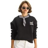 Shade Fular Detaylı Leopar Nakışlı Oversize Sweatshirt, L, 60283616, Siyah, kadın