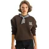 Shade Fular Detaylı Leopar Nakışlı Oversize Sweatshirt, M, 60283616, Acı Kahve, kadın