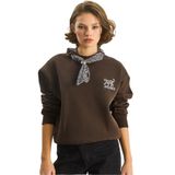 Shade Fular Detaylı Leopar Nakışlı Oversize Sweatshirt, S, 60283616, Acı Kahve, kadın