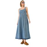Shade Geniş Yaka Askılı Kloş Denim Elbise, 40, 60281038, Buz Mavisi, Kadın