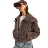 Shade Geniş Yakalı Crop Kaban, XL, 60283819, Kahverengi, Kadın