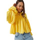 Shade Kadın Bağlama Detaylı Balon Kol Salaş Gofre Bluz 252 60282002, Sarı, M