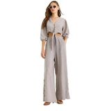 Shade Kadın Bağlama Detaylı Bluz Astarlı Paçası Düğmeli Pantolonlu Astarlı Alt-Üst Takım 9266 60281046, Gri, 36