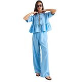 Shade Kadın Bağlama Detaylı Kısa Kollu Bluz Pantolon Alt-Üst Takım 9265 60281014, Bebe Mavisi, 36