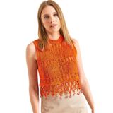 Shade Kadın Bisiklet Yaka Saçaklı Taş İşlemeli Ajurlu Crop Triko Bluz 60261506, Turuncu, Standart