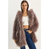 Shade Kadın Çift Düğme Detaylı Kapüşonlu Astarlı Tibet Kaban - 36 - Lila