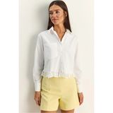 Shade Kadın Dantel Detaylı Poplin Crop Gömlek - Beyaz