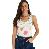Shade Kadın Desenli Kalın Askılı Dijital Baskılı Regular Yazlık Örme Bluz 60282017, Beyaz-Pembe, S