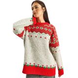 Shade Kadın Desenli Oversize Triko Kazak TK251157 60283805, Kırmızı-Ekru, Standart
