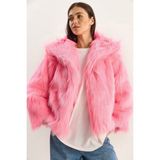 Shade Kadın Geniş Yakalı Astarlı Kısa Premium Suni Kürk Ceket - 40 - Şeker Pembe